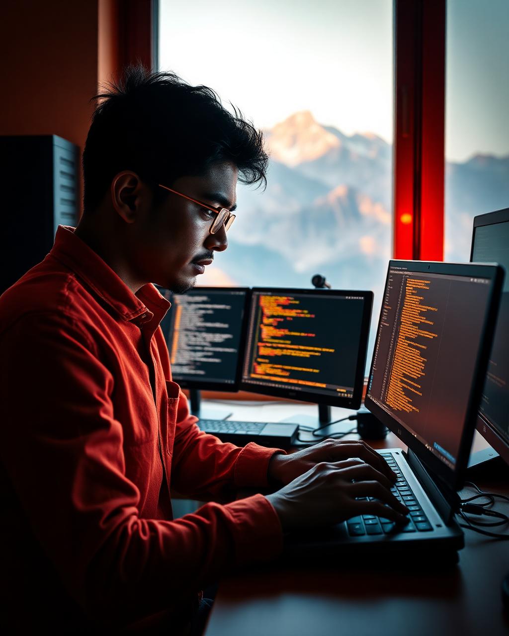 Students coding by a window in Darjeeling